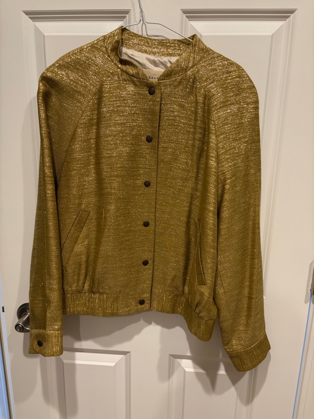 Sezane Metallic Gold Bomber Jacket